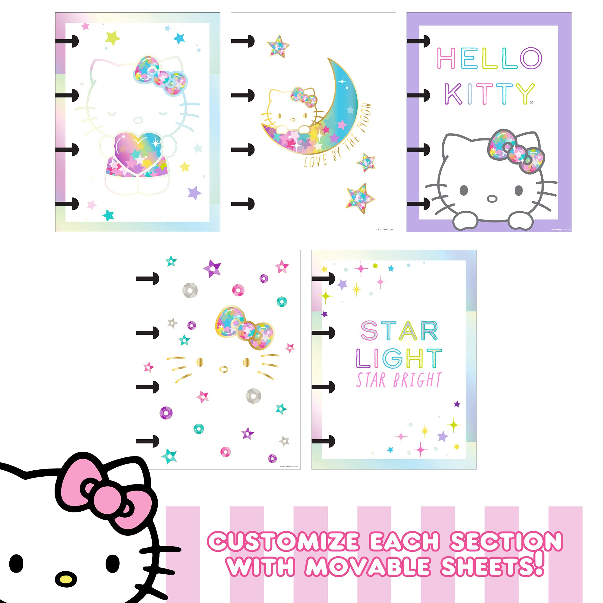 Hello Kitty DIY Glitter Micro Journal – 40+ Stationery Accessories, Stickers, Interchangeable Discs, Squishy Cover