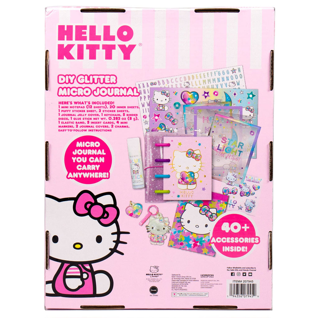 Hello Kitty DIY Glitter Micro Journal – 40+ Stationery Accessories, Stickers, Interchangeable Discs, Squishy Cover