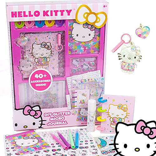 Hello Kitty DIY Glitter Micro Journal – 40+ Stationery Accessories, Stickers, Interchangeable Discs, Squishy Cover