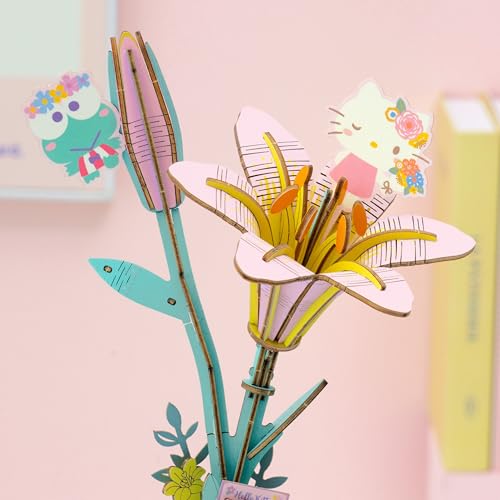 Hello Kitty & Keroppi Lily 3D Wooden Flower Puzzle Kit – Official Sanrio DIY Craft for Ages 8+