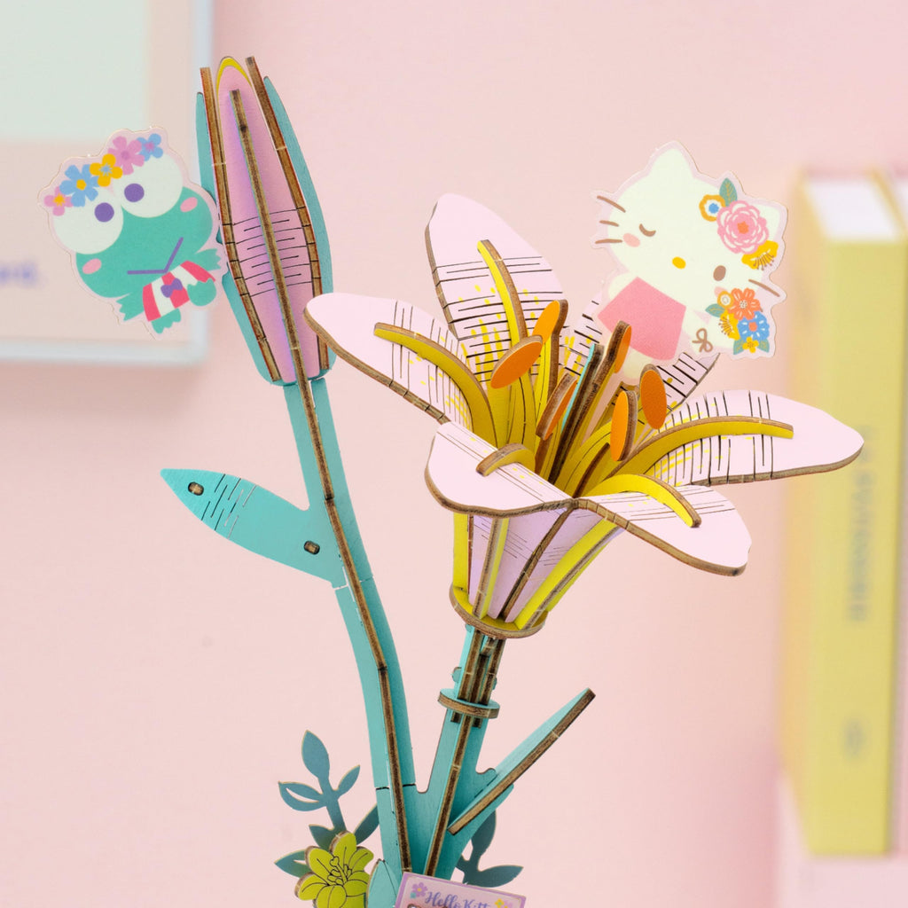 Hello Kitty & Keroppi Lily 3D Wooden Flower Puzzle Kit – Official Sanrio DIY Craft for Ages 8+