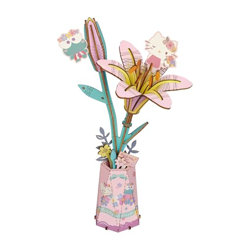 Hello Kitty & Keroppi Lily 3D Wooden Flower Puzzle Kit – Official Sanrio DIY Craft for Ages 8+