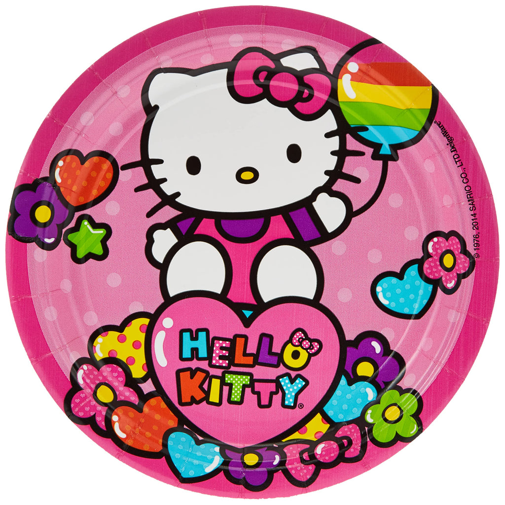 Hello Kitty Rainbow Round Paper Plates – 7" Multicolor Pack of 8