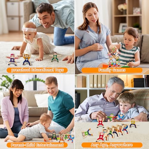 HELLO PAPAYA Wooden Stacking Toys 16-Piece Circus Balancing Blocks for Kids Ages 3+