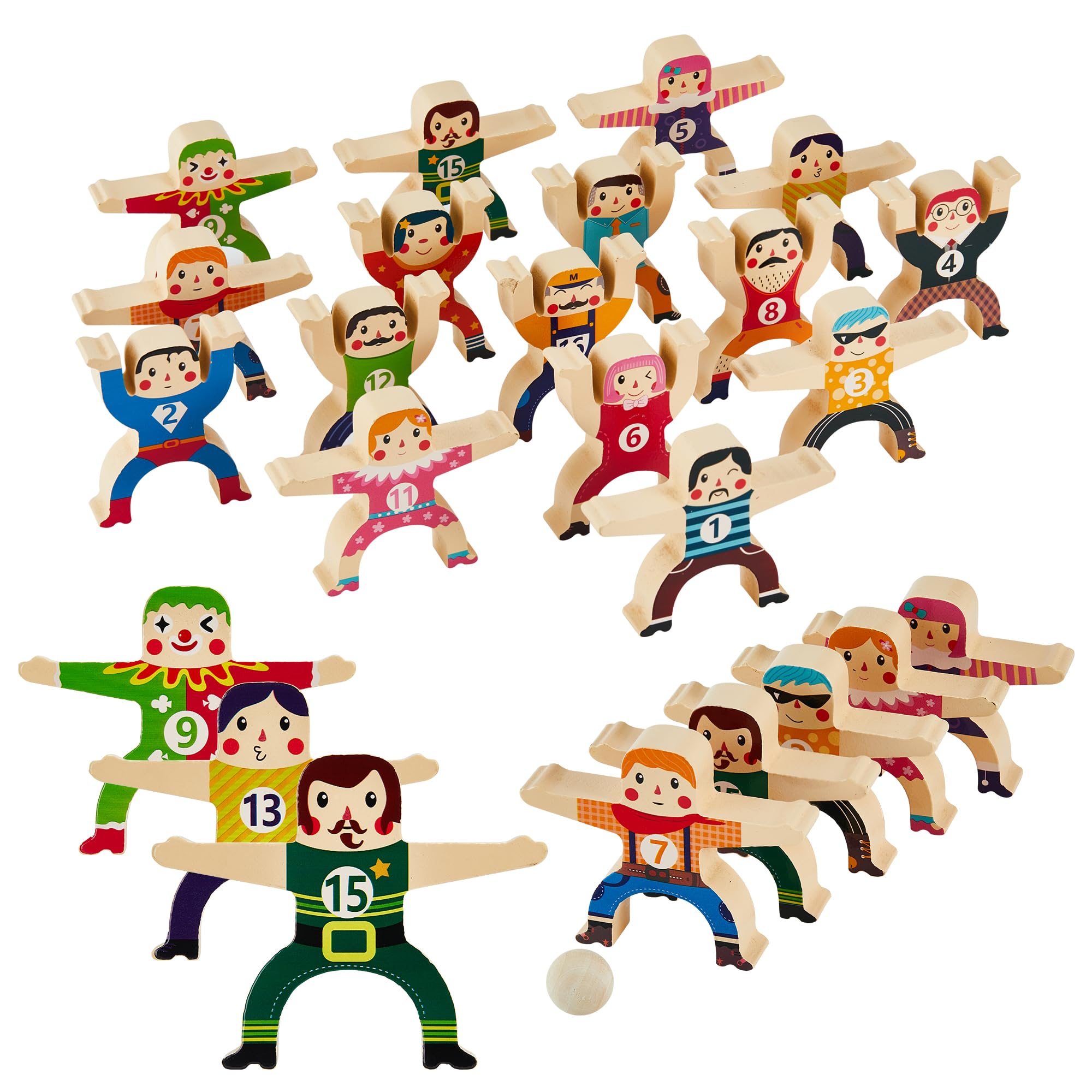 HELLO PAPAYA Wooden Stacking Toys 16-Piece Circus Balancing Blocks for Kids Ages 3+