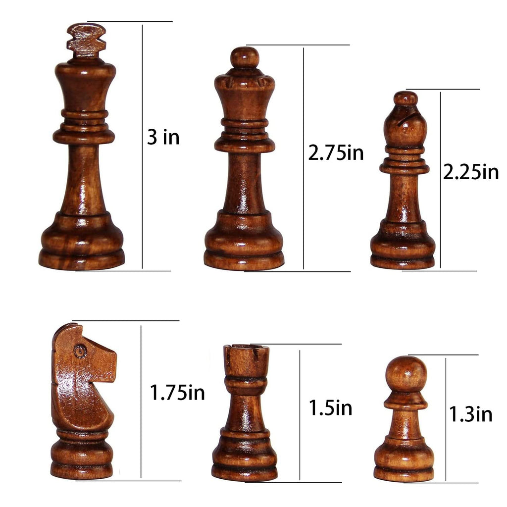 Hellpnoom Wooden Staunton Chess Pieces – 3 Inch King, Solid Wood, Includes Storage Bag