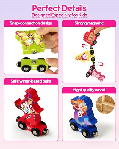 Helsort Wooden Number Train Set – 11-Piece Magnetic Unicorn Train for Toddlers Ages 3-5