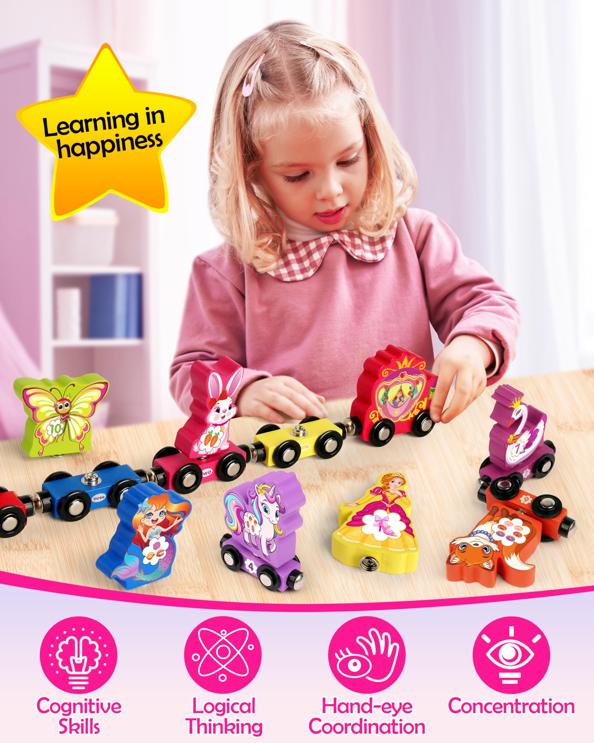 Helsort Wooden Number Train Set – 11-Piece Magnetic Unicorn Train for Toddlers Ages 3-5