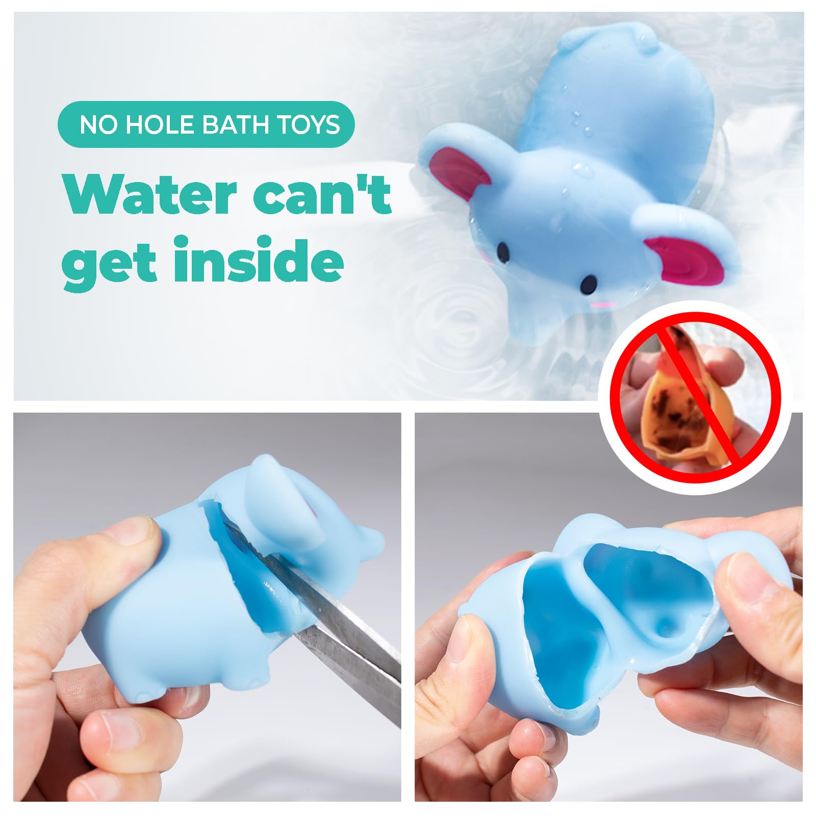 Hely Cancy Infant Bath Toys 18 Months+ – No Hole, Soft Rubber Animal Bathtub Toys, Dishwasher Safe