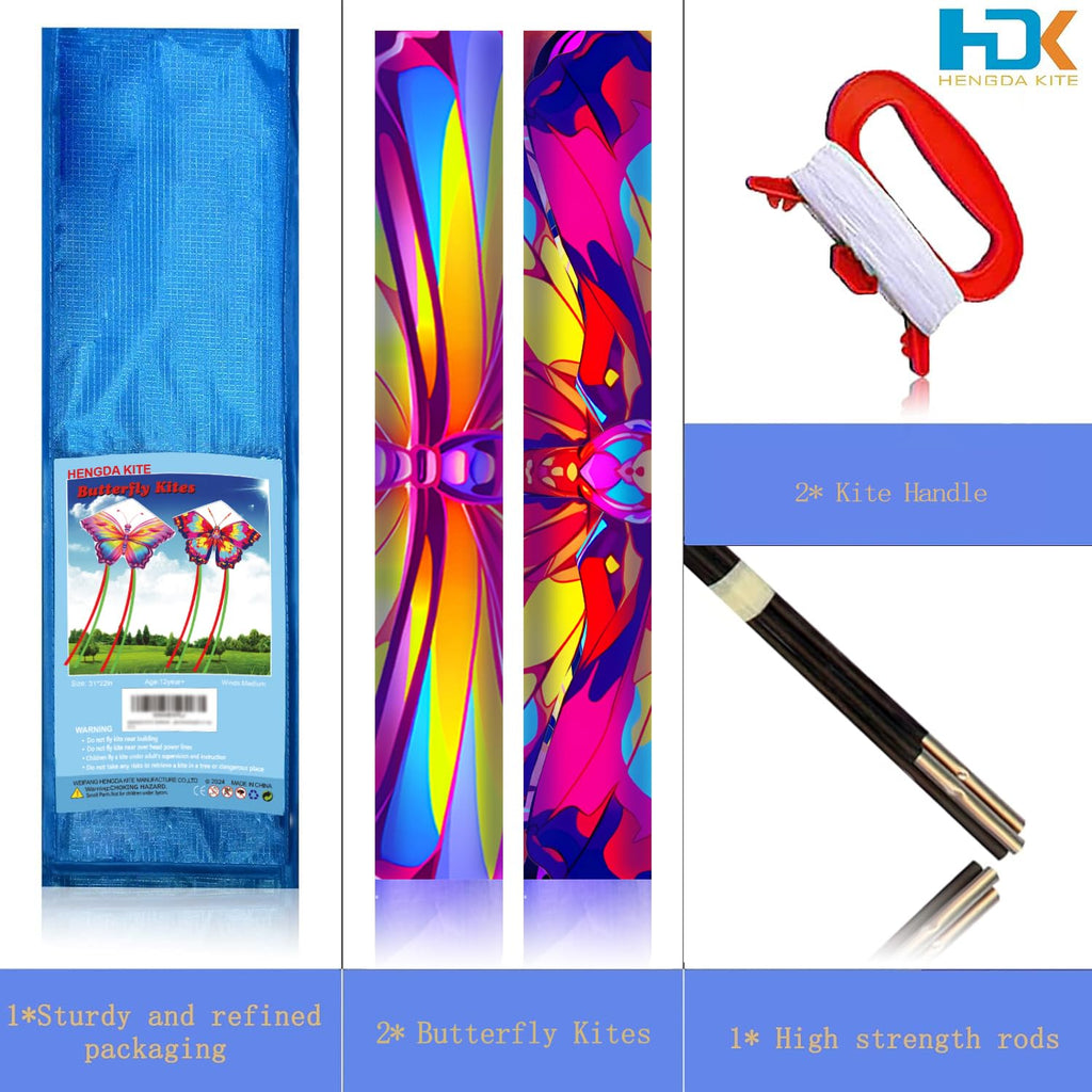 HENGDA KITE 2-Pack Butterfly Kite for Beginners - Easy to Fly, Nylon, Pink, 53 inch