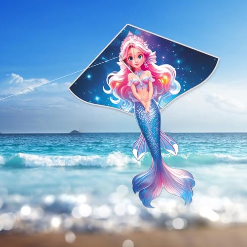 HENGDA KITE Mermaid Kite for Kids – 43x54 Inch Easy-to-Fly Outdoor Kite