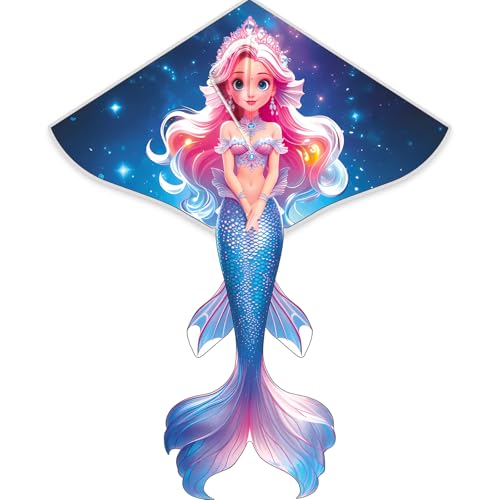 HENGDA KITE Mermaid Kite for Kids – 43x54 Inch Easy-to-Fly Outdoor Kite