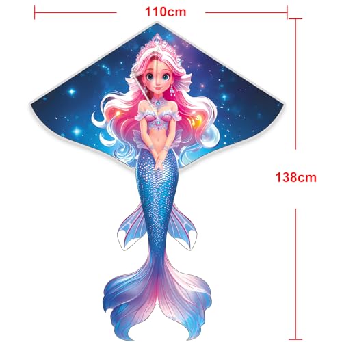 HENGDA KITE Mermaid Kite for Kids – 43x54 Inch Easy-to-Fly Outdoor Kite