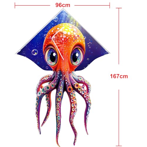 HENGDA KITE Octopus Kite – 37x65 Inch, Easy to Fly for Kids and Adults