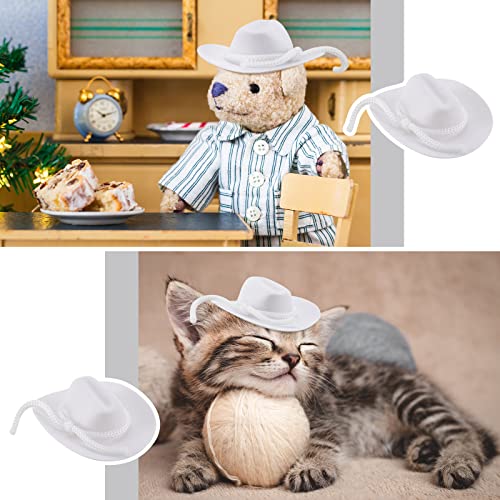 Hercicy 24 Pack Mini White Cowboy Hats for Dolls - 2 Inch Flocking Material Western Caps for Dollhouse Decor and Party Favors