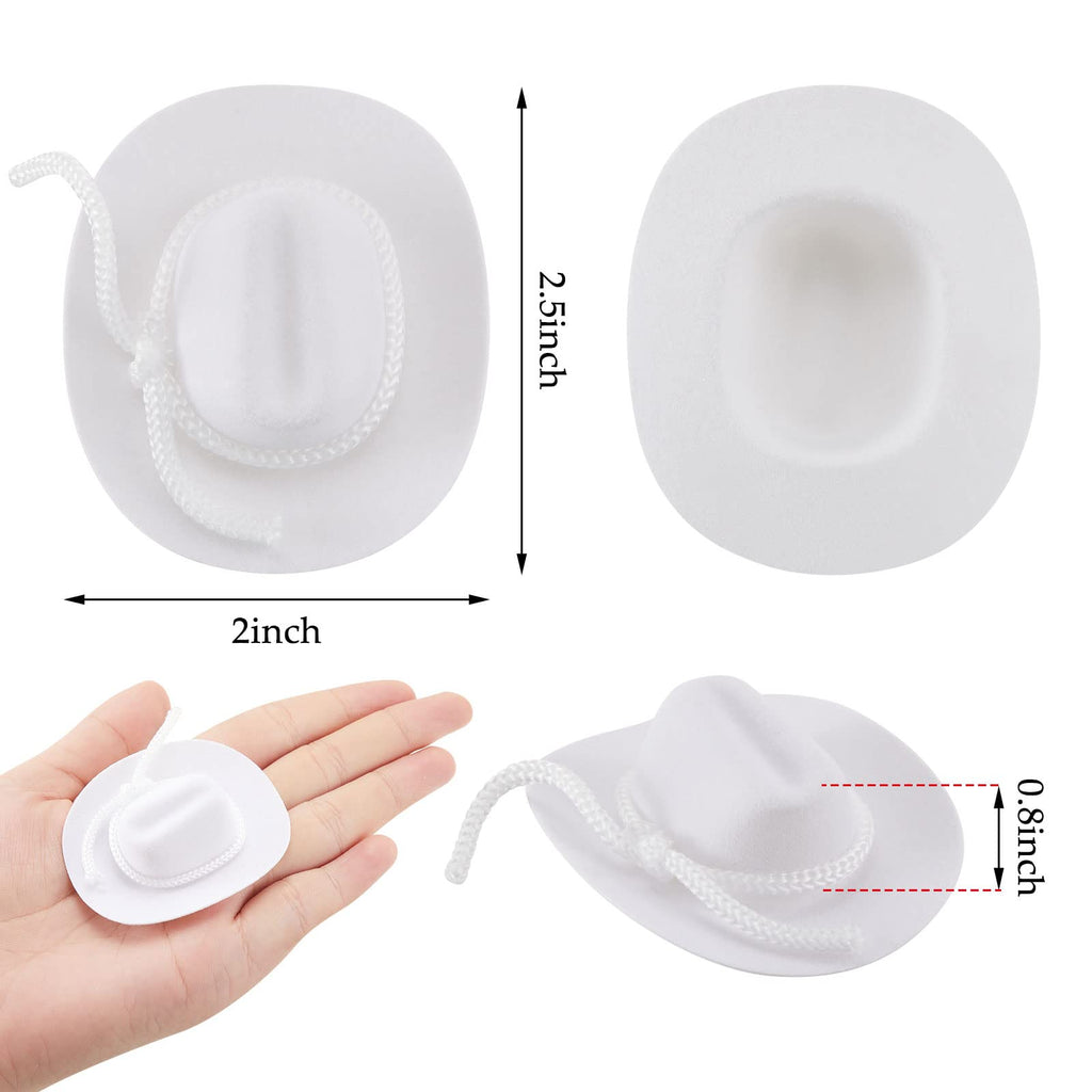 Hercicy 24 Pack Mini White Cowboy Hats for Dolls - 2 Inch Flocking Material Western Caps for Dollhouse Decor and Party Favors