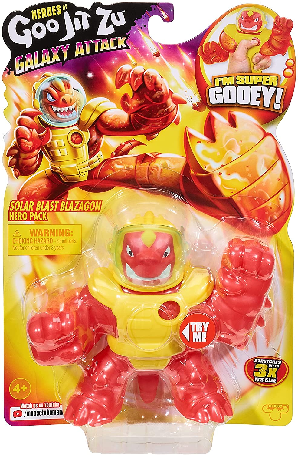 Heroes of Goo Jit Zu Galaxy Attack Solar Blast Blazagon Action Figure - Stretchy Goo Toy with Visor Flip