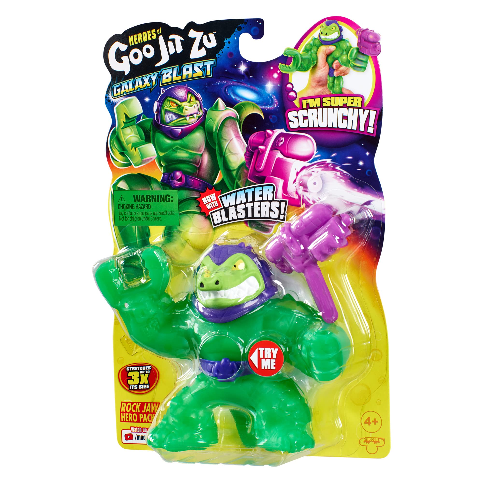 Heroes of Goo Jit Zu Galaxy Blast Rock Jaw Action Figure with Water Blaster - Super Scrunchy Stretchy Toy