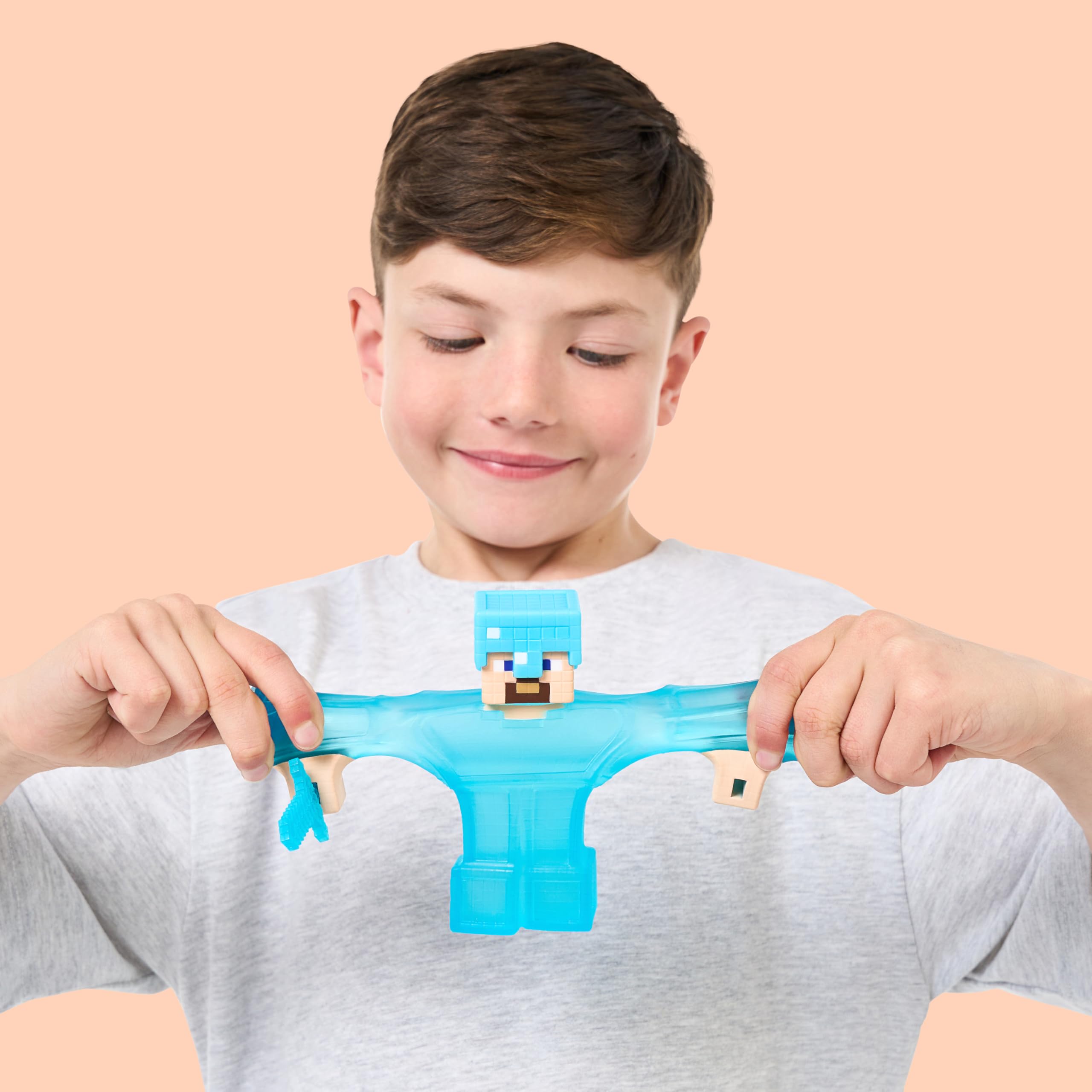 Heroes of Goo Jit Zu Minecraft Steve Stretchy Figure – Super Squishy Goo Filling, Hidden Diamond Piece, Stretch 3 Times His Size