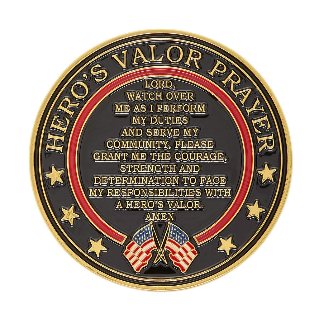 Hero's Valor Firefighter's Badge Challenge Coin – Single Coin with Protective Pouch, 1.75 Inches