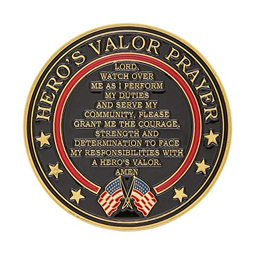Hero's Valor Firefighter's Badge Challenge Coin – Single Coin with Protective Pouch, 1.75 Inches