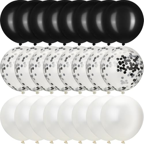 Hestya 100-Piece 12-Inch White & Black Latex Balloons with Confetti for Parties