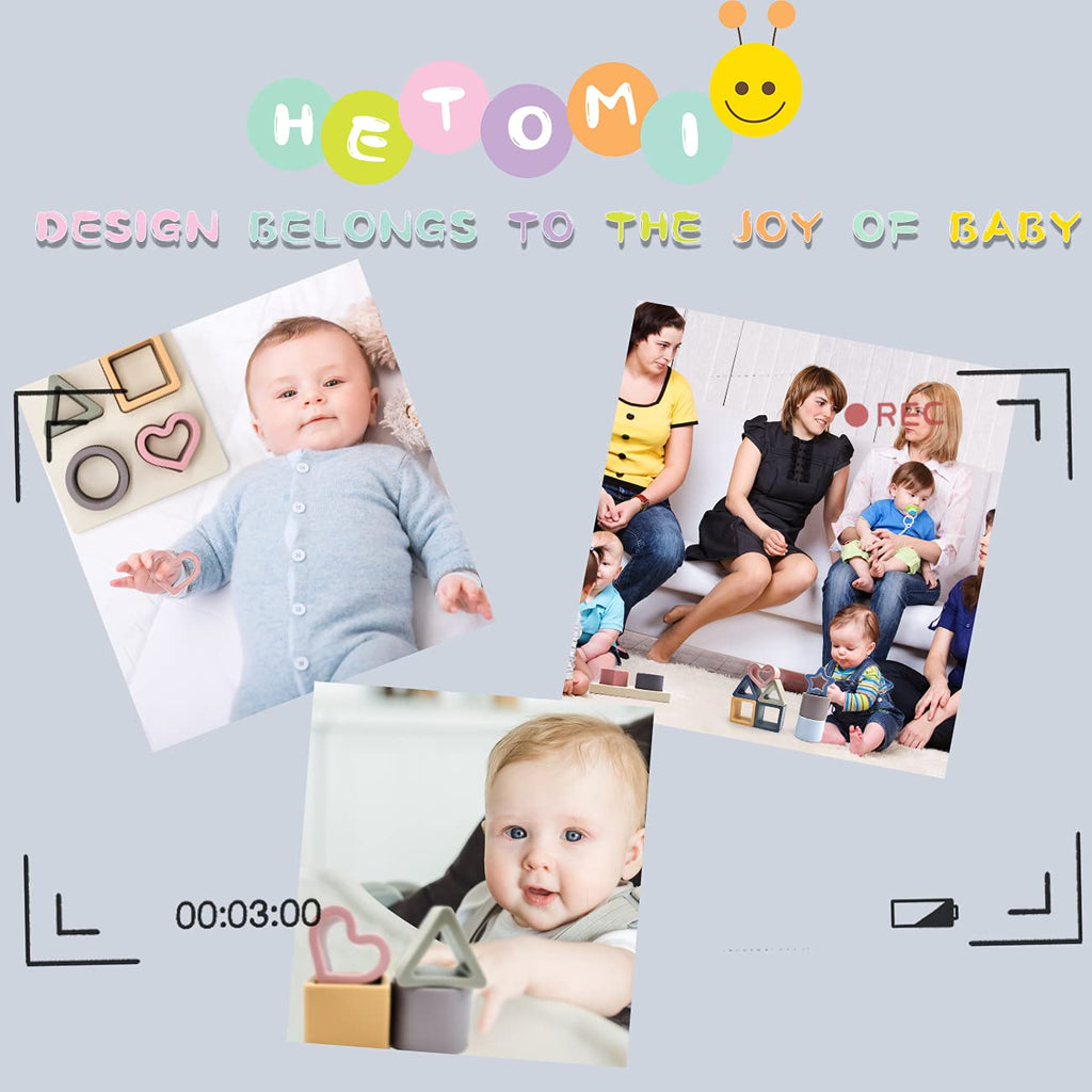 HETOMI Baby Stacking Blocks – Silicone Teething Toy & Shape Sorter Puzzle for 6 to 12 Months (Blue)
