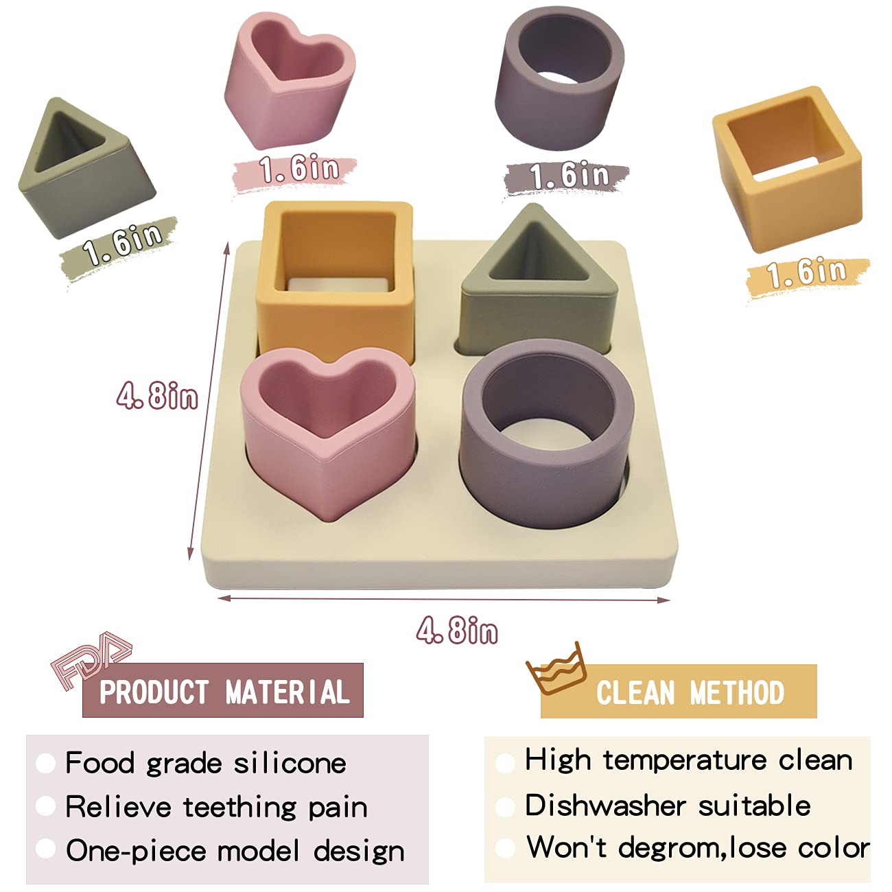 HETOMI Silicone Stacking Blocks - Baby Nesting Sorting Toy for Teething and Fine Motor Skills (Beige)