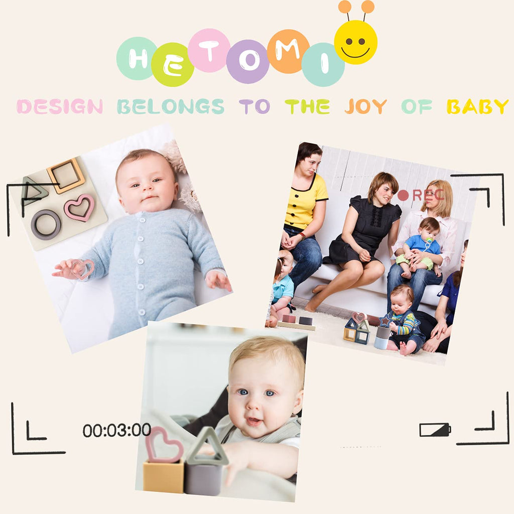 HETOMI Silicone Stacking Blocks - Baby Nesting Sorting Toy for Teething and Fine Motor Skills (Beige)