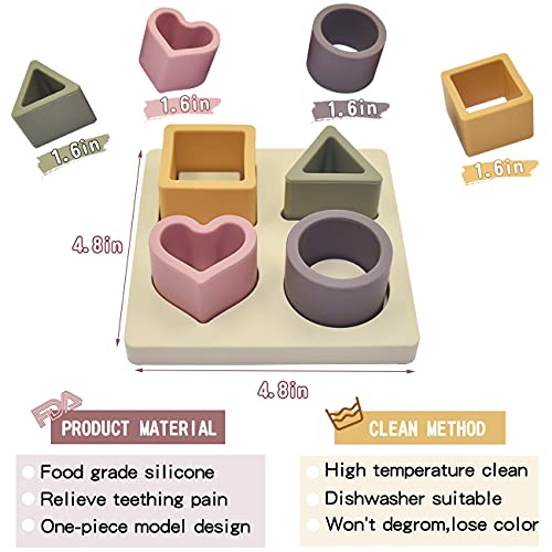 HETOMI Silicone Stacking Blocks - Baby Nesting Sorting Toy for Teething and Fine Motor Skills (Beige)