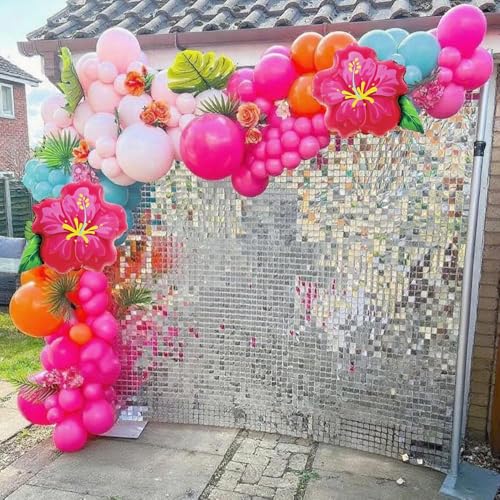 Heukikt 152-Piece Tropical Party Balloon Garland Arch Kit – Hot Pink, Orange, Macaron Pink & Blue with Hibiscus Foil Balloons for Luau or Hawaii Themed Celebrations