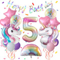 Heukikt Unicorn 5th Birthday Balloon Set – 12-Pack Pink Purple White with Number 5 and Heart Star Balloons