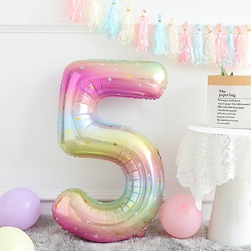 Heukikt Unicorn 5th Birthday Balloon Set – 12-Pack Pink Purple White with Number 5 and Heart Star Balloons