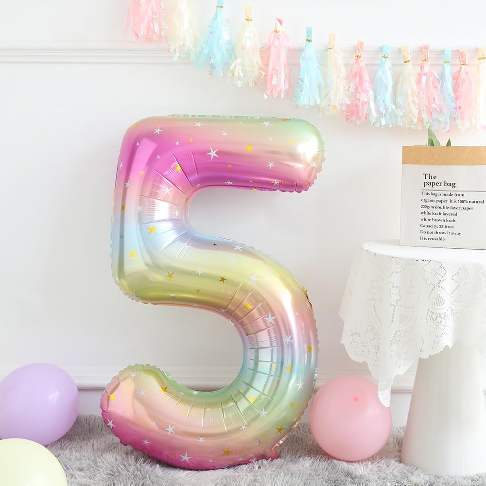 Heukikt Unicorn 5th Birthday Balloon Set – 12-Pack Pink Purple White with Number 5 and Heart Star Balloons