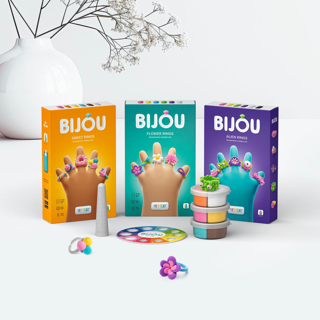 HEY CLAY Bijou Alien Rings Clay Kit – Air-Dry Clay with Interactive App for Kids 3+