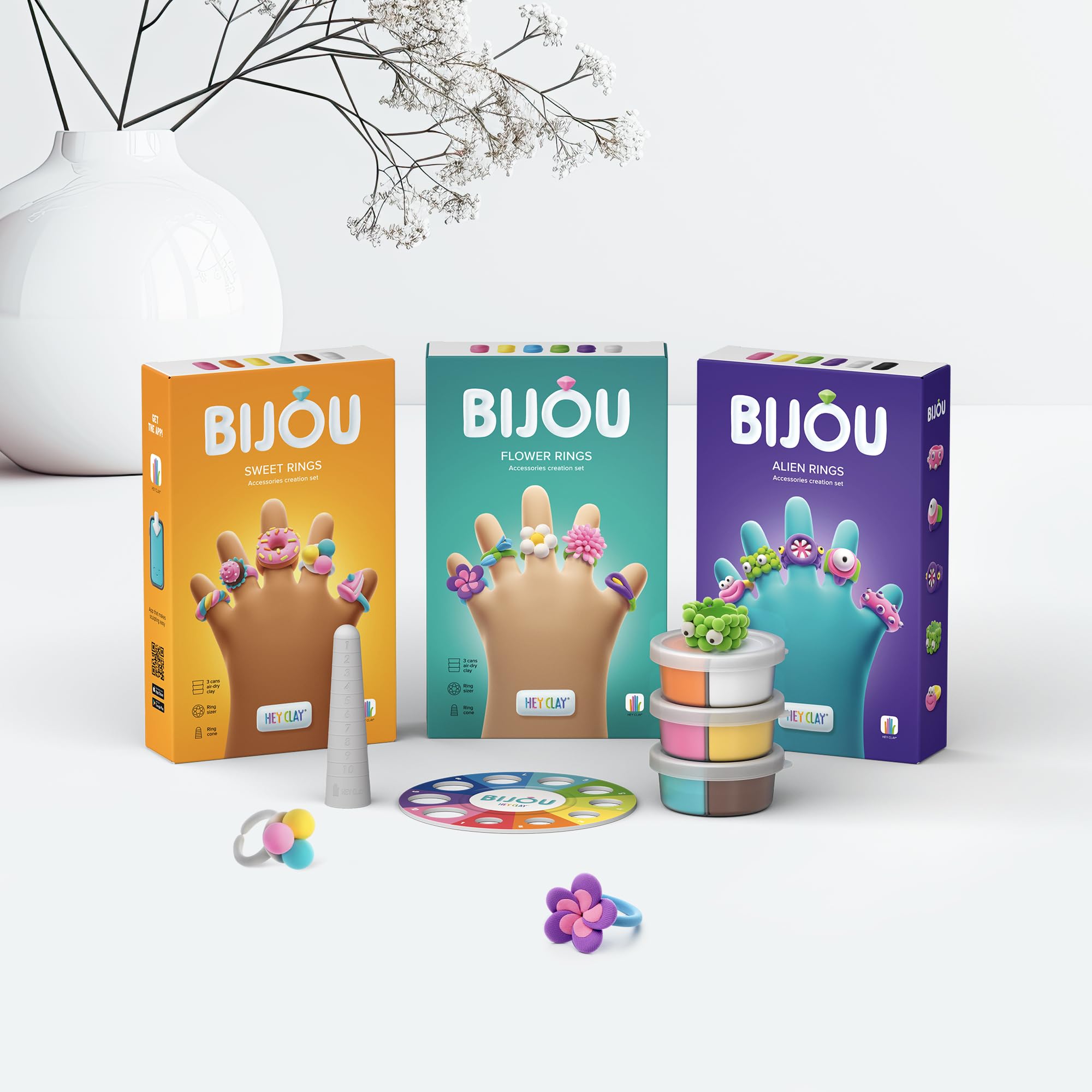 HEY CLAY Bijou Alien Rings Clay Kit – Air-Dry Clay with Interactive App for Kids 3+