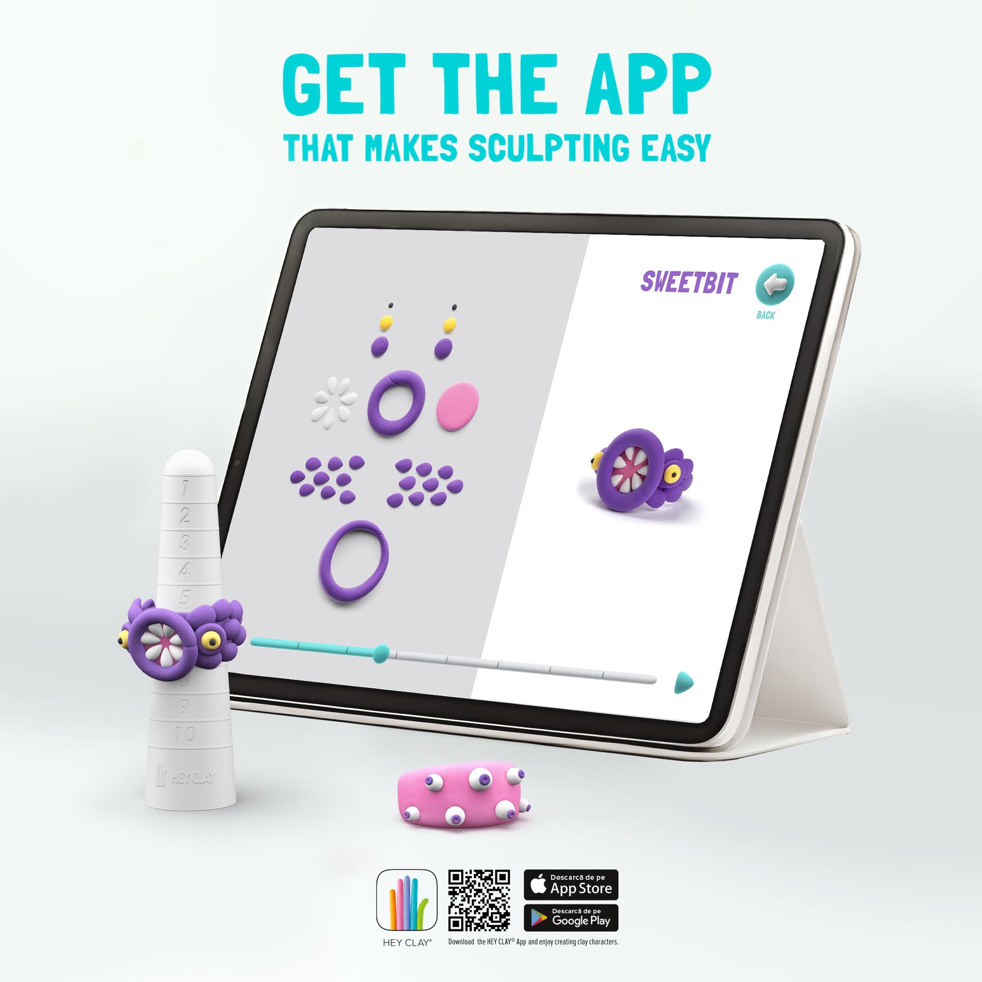 HEY CLAY Bijou Alien Rings Clay Kit – Air-Dry Clay with Interactive App for Kids 3+