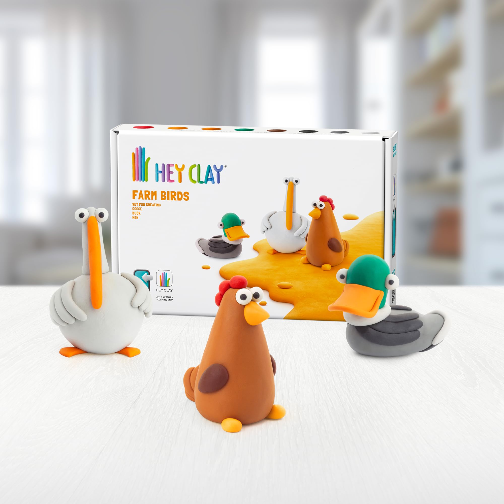 HEY CLAY Farm Birds Air Dry Clay Set – 6 Cans with Interactive App for Ages 3+
