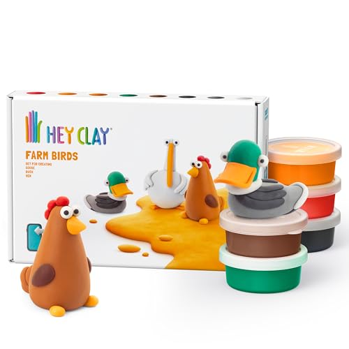 HEY CLAY Farm Birds Air Dry Clay Set – 6 Cans with Interactive App for Ages 3+