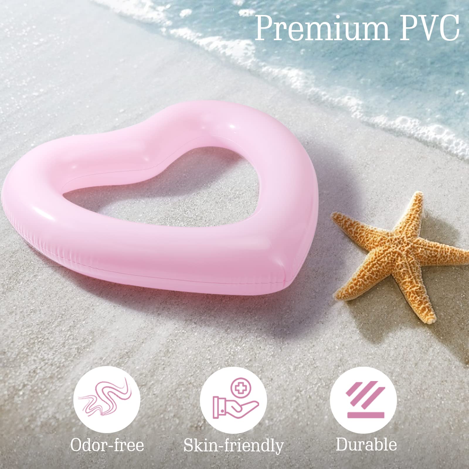 HeySplash Heart-Shaped Pool Float for Adults – 2-Pack Inflatable Pool Tubes, 110 cm, Supports Up to 200 kg