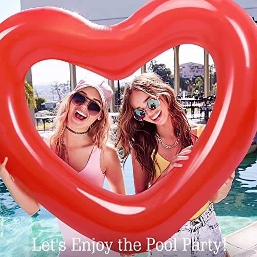 HeySplash Heart-Shaped Pool Float for Adults – Inflatable Glitter Ring, 47x39 Inches, Supports 440 lbs