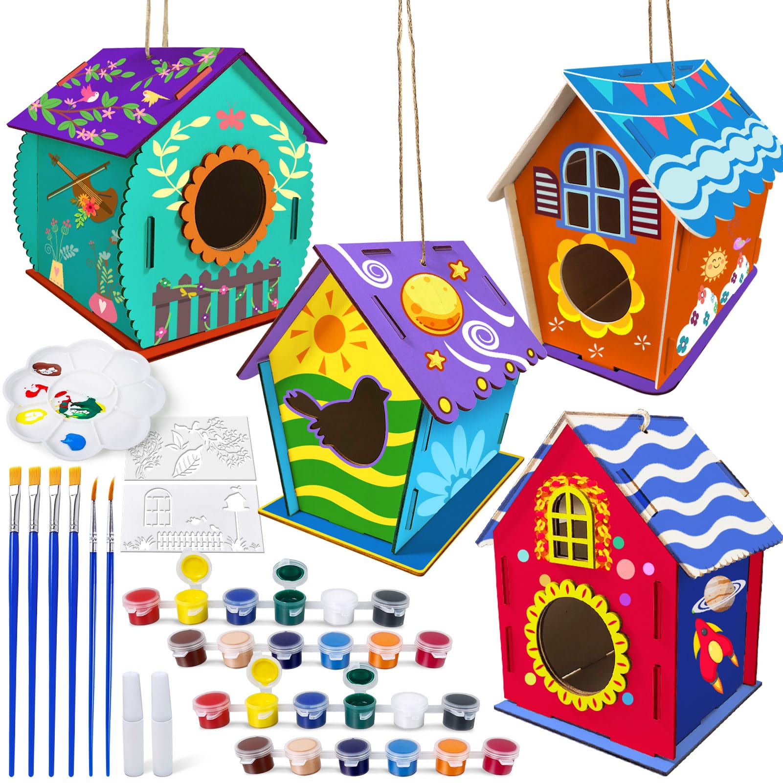 Heyzeibo 4-Pack Birdhouse Kit – Kids Build and Paint Their Own Wooden Bird Houses
