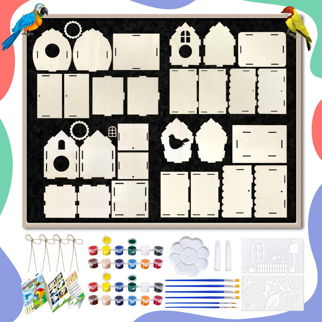 Heyzeibo 4-Pack Birdhouse Kit – Kids Build and Paint Their Own Wooden Bird Houses