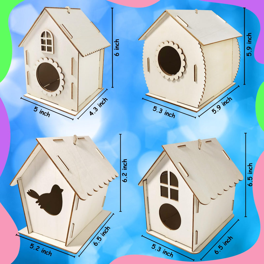 Heyzeibo 4-Pack Birdhouse Kit – Kids Build and Paint Their Own Wooden Bird Houses