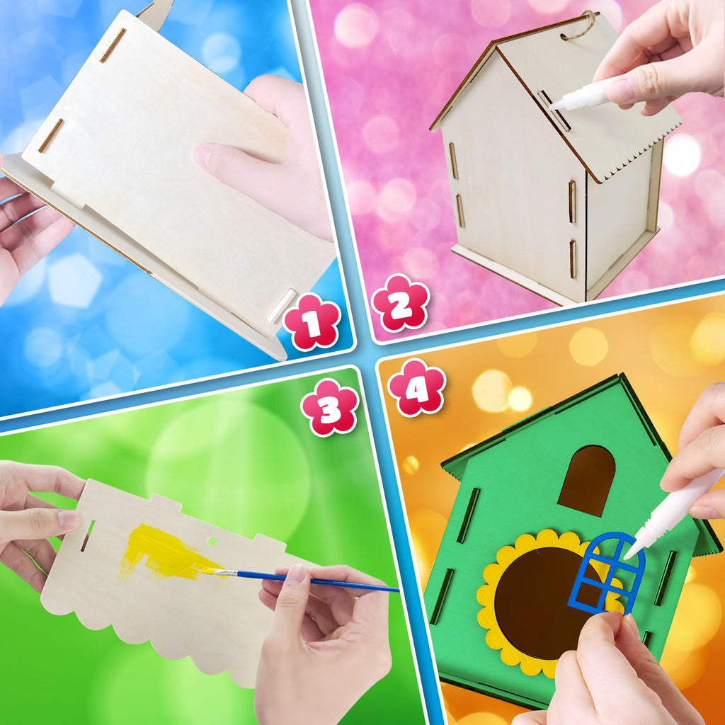 Heyzeibo 4-Pack Birdhouse Kit – Kids Build and Paint Their Own Wooden Bird Houses