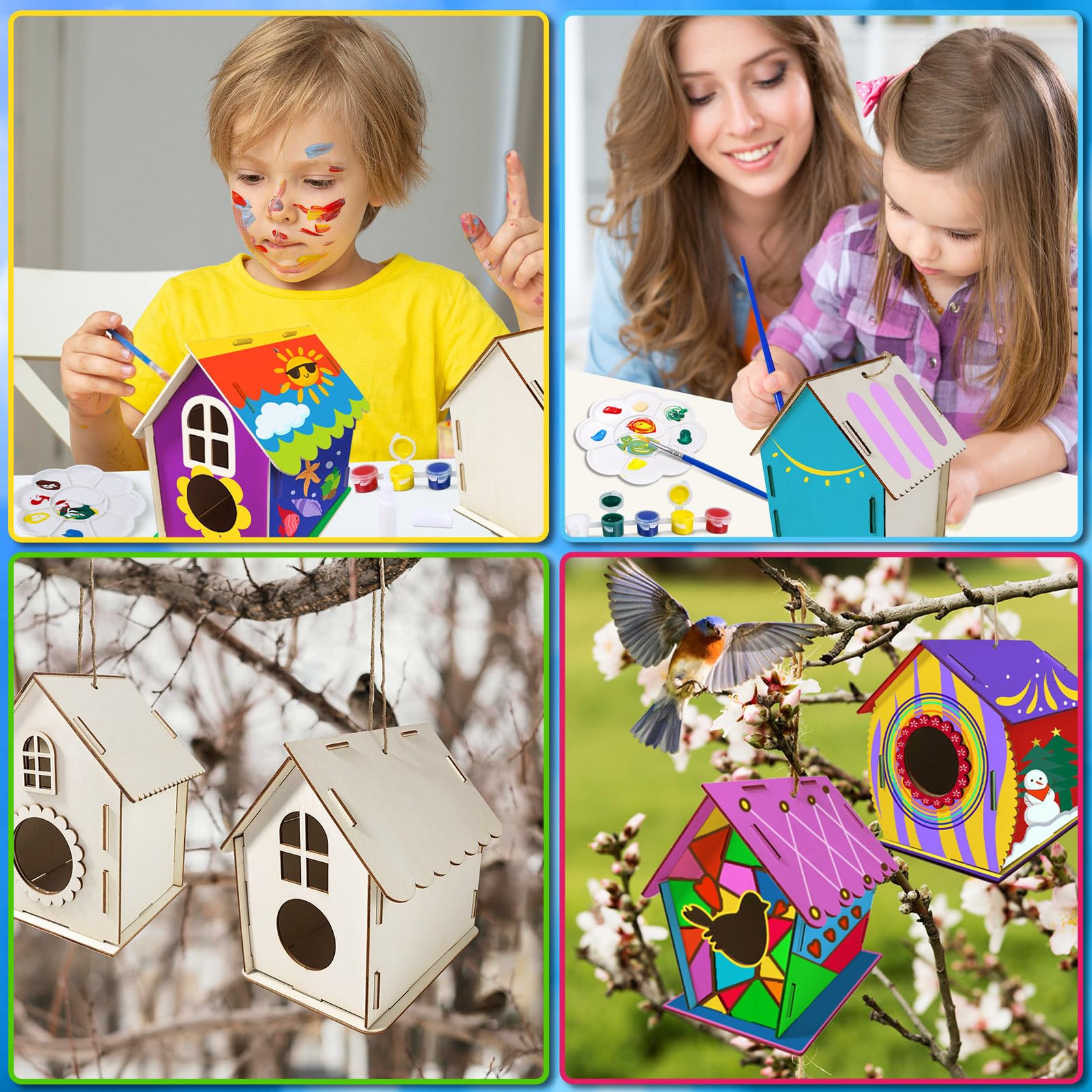 Heyzeibo 4-Pack Birdhouse Kit – Kids Build and Paint Their Own Wooden Bird Houses