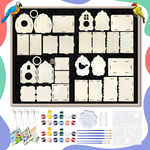 Heyzeibo 4-Pack Birdhouse Kit – Kids Build and Paint Their Own Wooden Bird Houses
