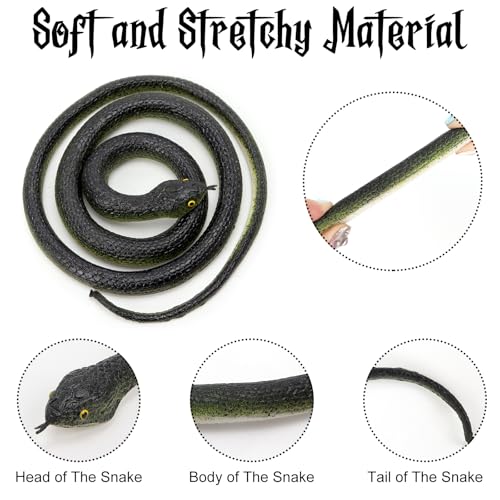 HFATMOS 4 Pack Realistic Rubber Snakes – 31.5in Black and Blue Prank Props for Parties and Garden