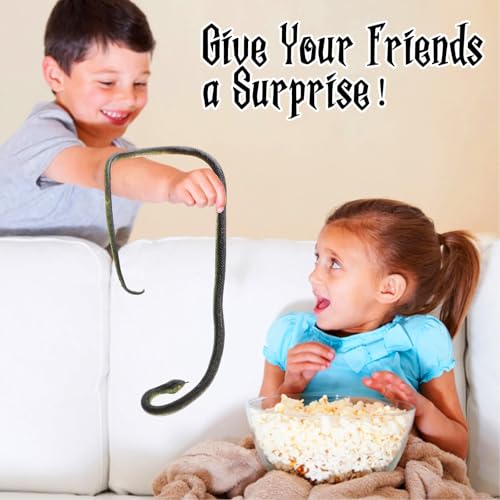 HFATMOS 4 Pack Realistic Rubber Snakes – 31.5in Black and Blue Prank Props for Parties and Garden