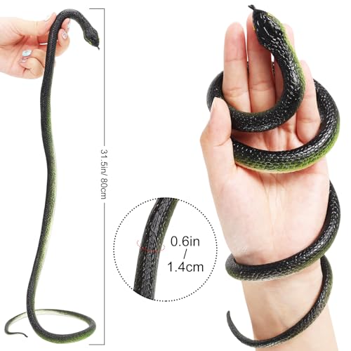 HFATMOS 4 Pack Realistic Rubber Snakes – 31.5in Black and Blue Prank Props for Parties and Garden